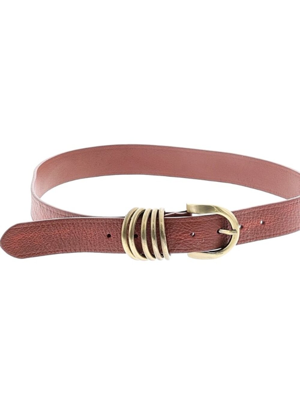 Free People Rory Leather Belt S/M Brown Brass Buckle Boho Western